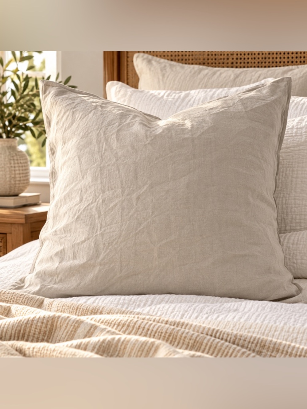 West Elm 100% Linen Euro Pillow Sham 26x26 Natural Stone Beige Neutral